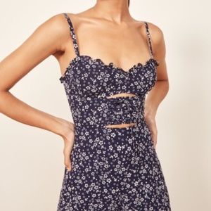 Ref Blue Hibiscus Flower Print Cut Out Jumpsuit